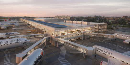 Aerial render of Adelaide Airport terminal expansion