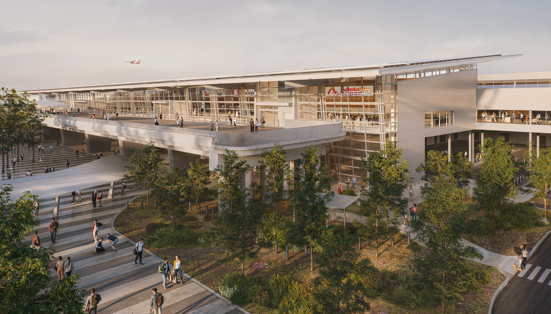 Aerial render of Adelaide Airport new checkin hall