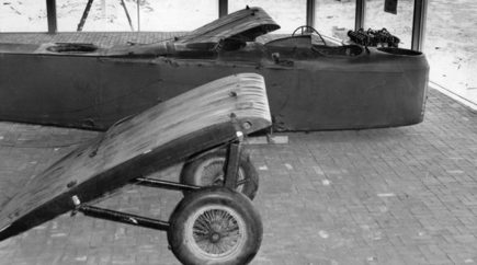 Damaged Vickers Vimy in its memorial hangar 1957