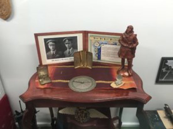 Smith crew artifacts and flight memorabilia.