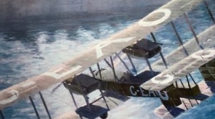 David Marshall painting of Vickers Vimy and HMAS Sydney