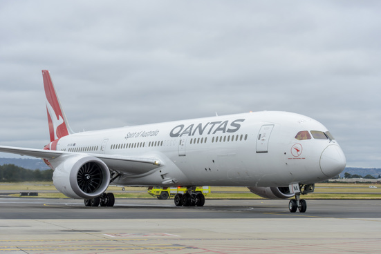 qantas dreamliner plane on tarmac