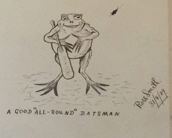 Frog drawing with cricket bat 