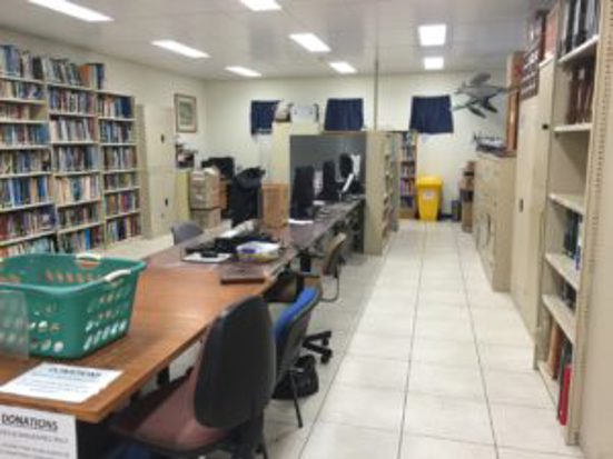 The museum library housing aircraft books, periodicals and news clippings.
