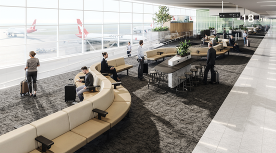 Render of Adelaide Airport International Gate Lounge