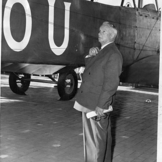 Man standing Infront of Vickers Vimy 