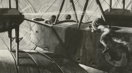 Jim jumping aboard the Vickers Vimy in Pisa